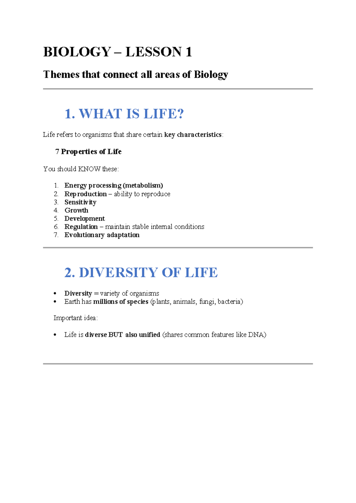 BIOLOGY 101 LESSON 1: Key Themes and Concepts in Biology - Studocu