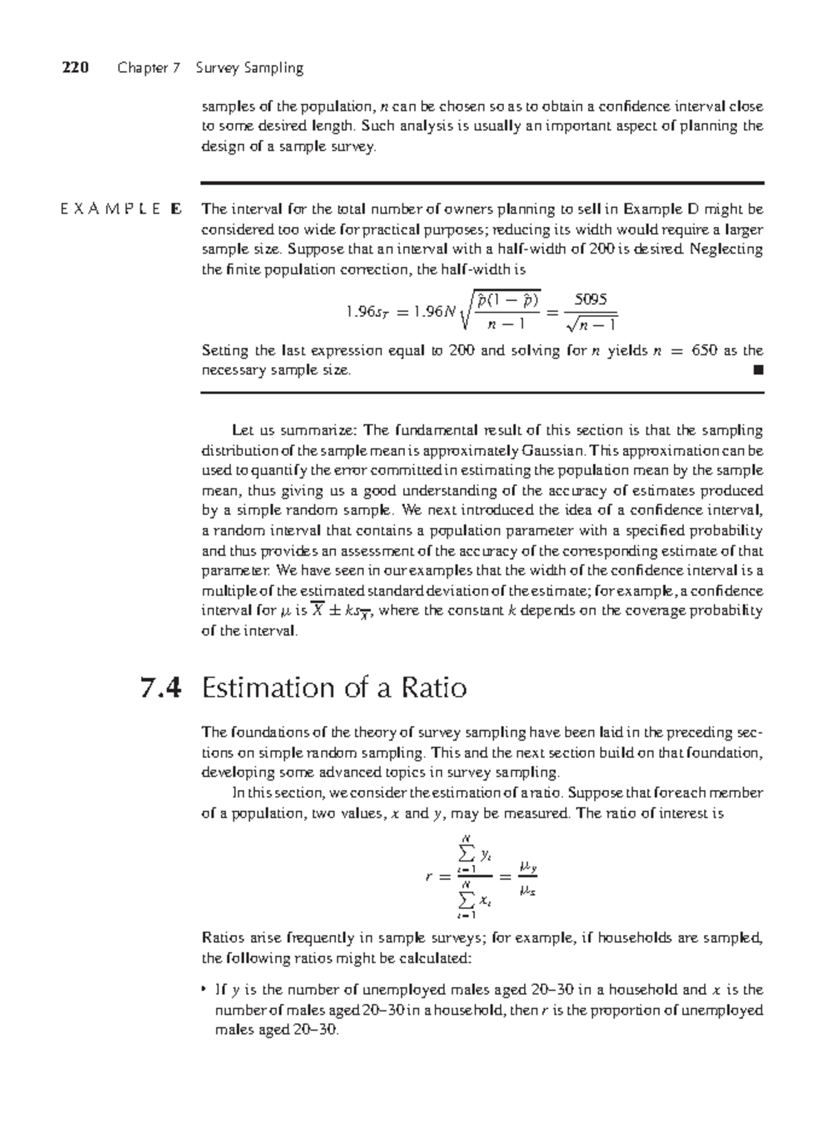 220 Chapter 7: Survey Sampling and Confidence Intervals Analysis - Studocu