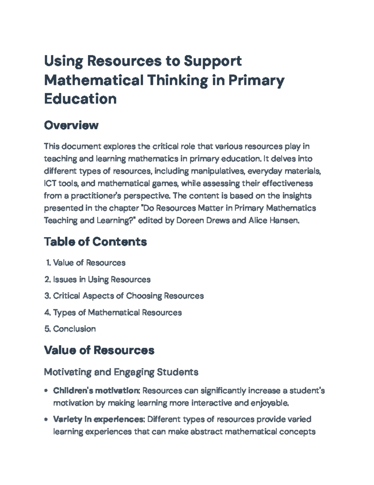 Using Resources to Support Primary Mathematics Teaching: Insights ...