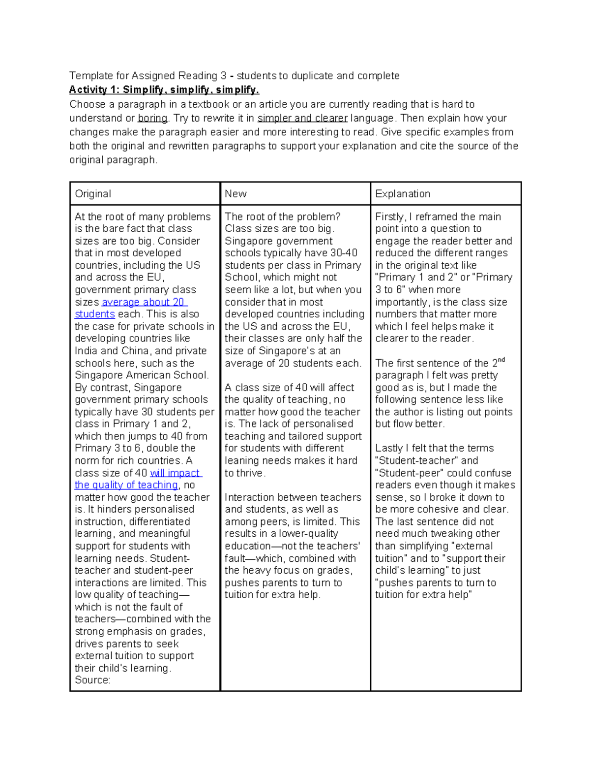 Assigned Reading 3: Simplifying Complex Texts and Their Impact - Studocu