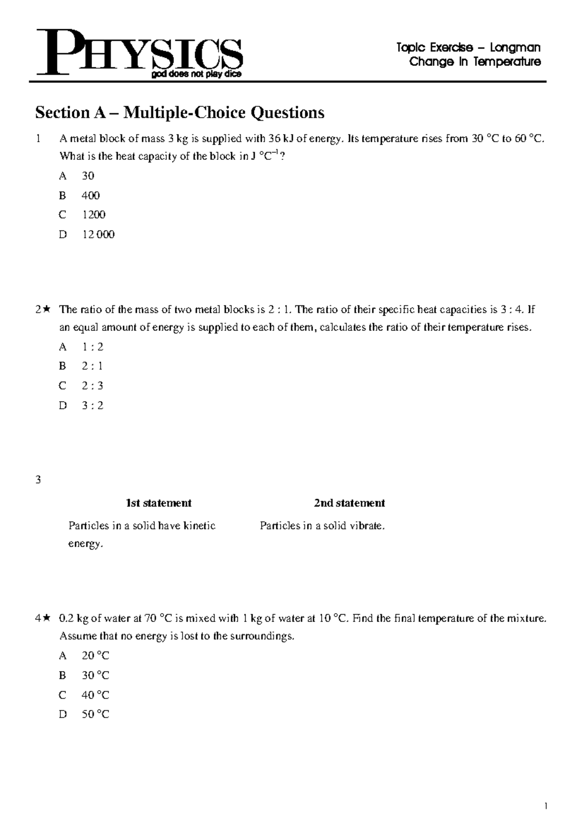 1.1 - Change in Temperature Exercise Questions (Longman) - Studocu