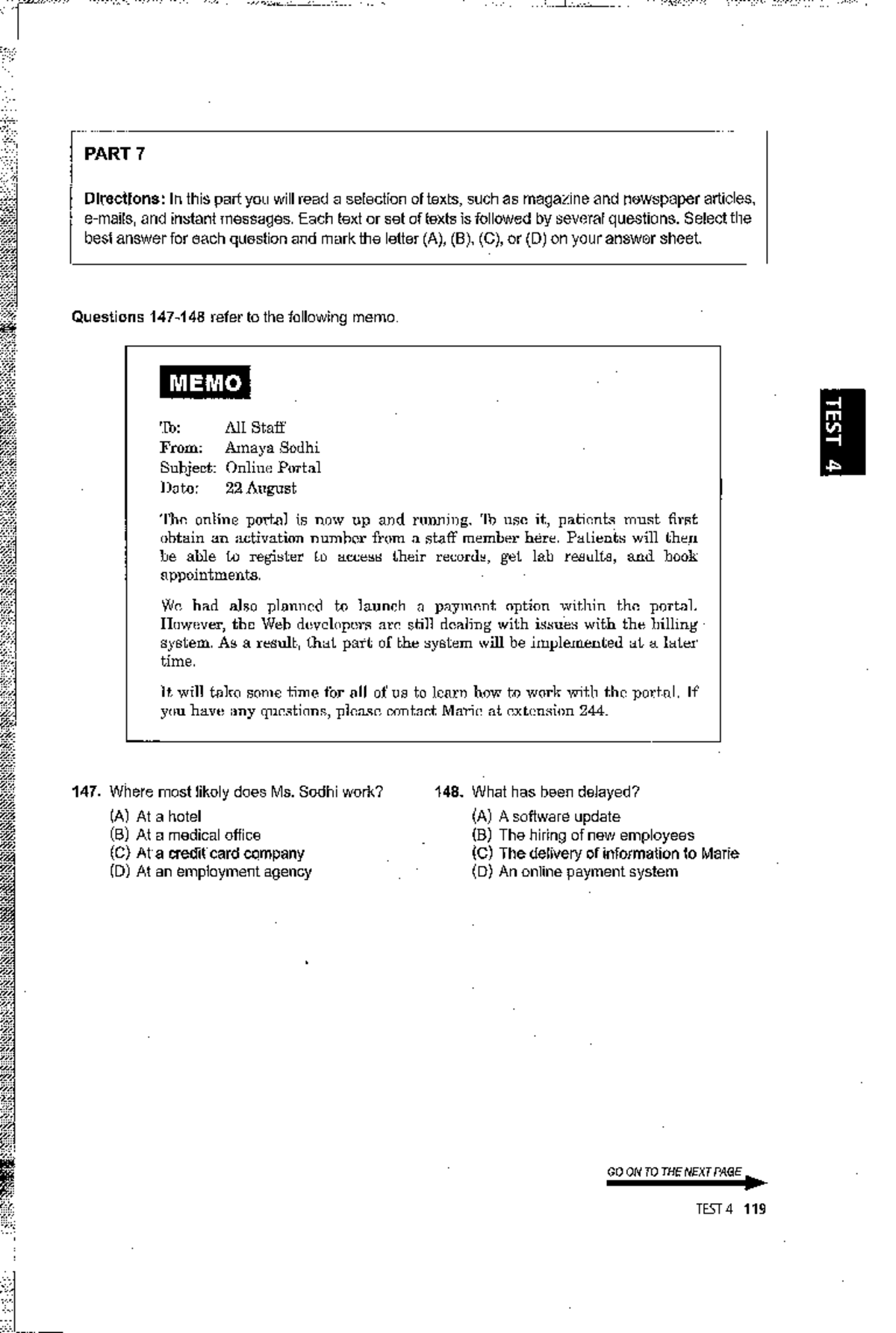 PART 7 TEST 4 Reading Comprehension Practice ETS2023 - Studocu