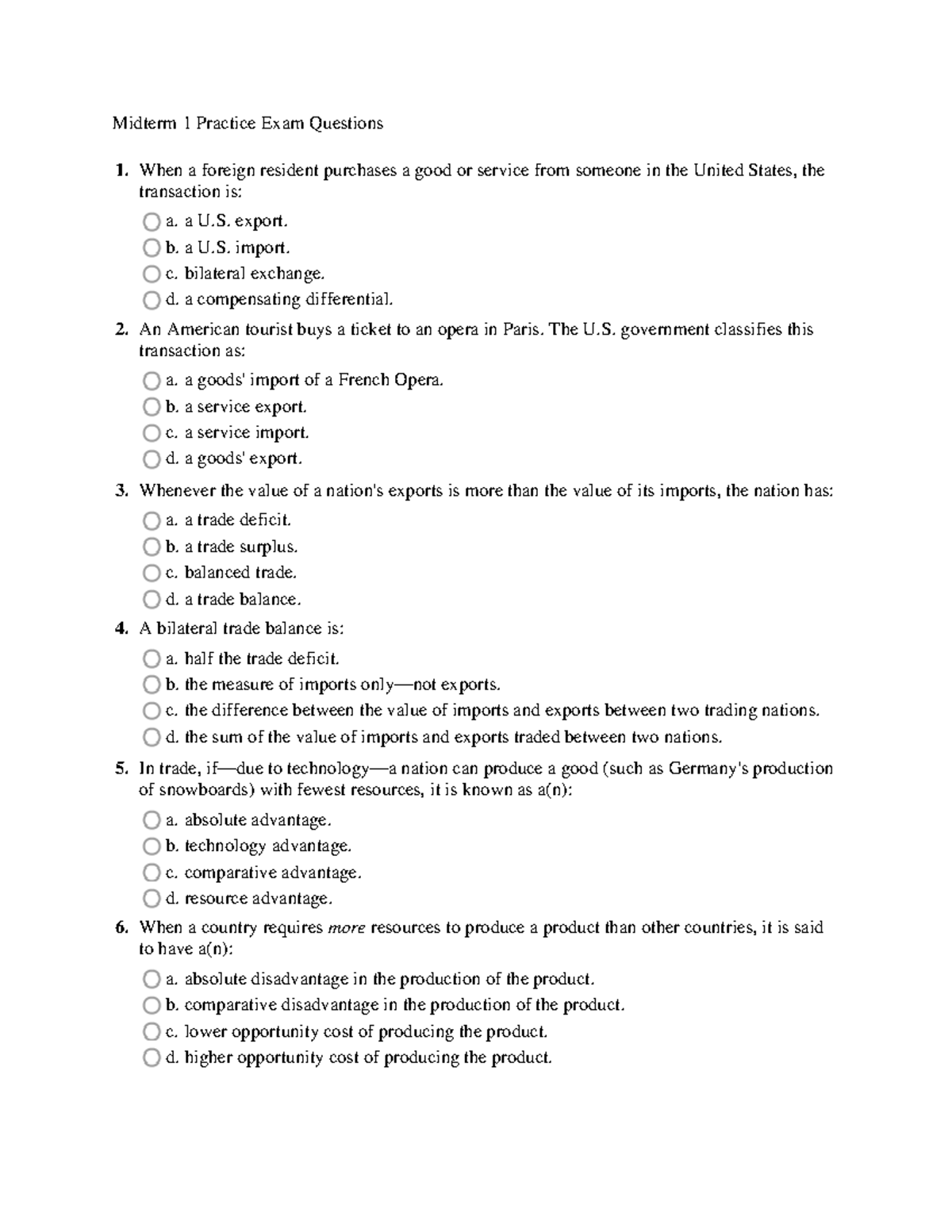 Midterm 1 Practice Exam Questions Without answers - Midterm 1 Practice ...