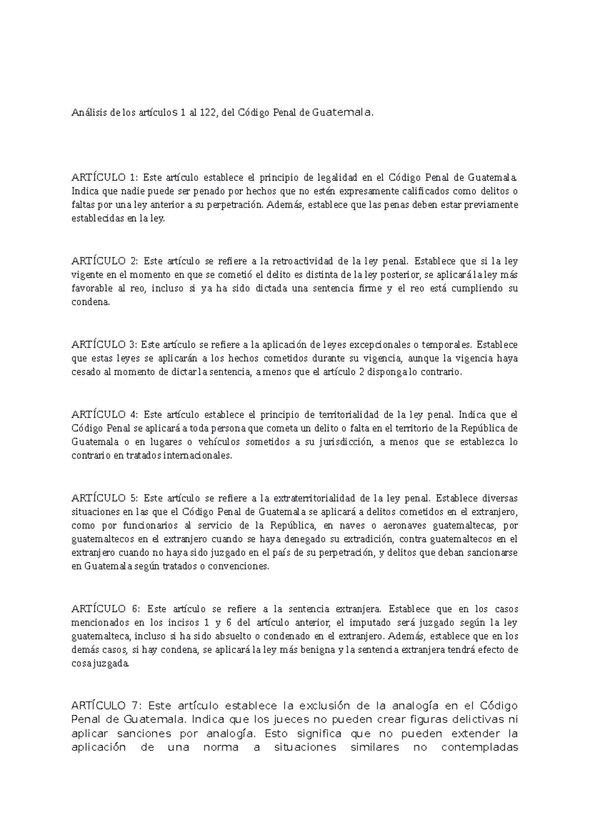 Análisis de los Artículos 1-122 del Código Penal Guatemalteco - Document Preview