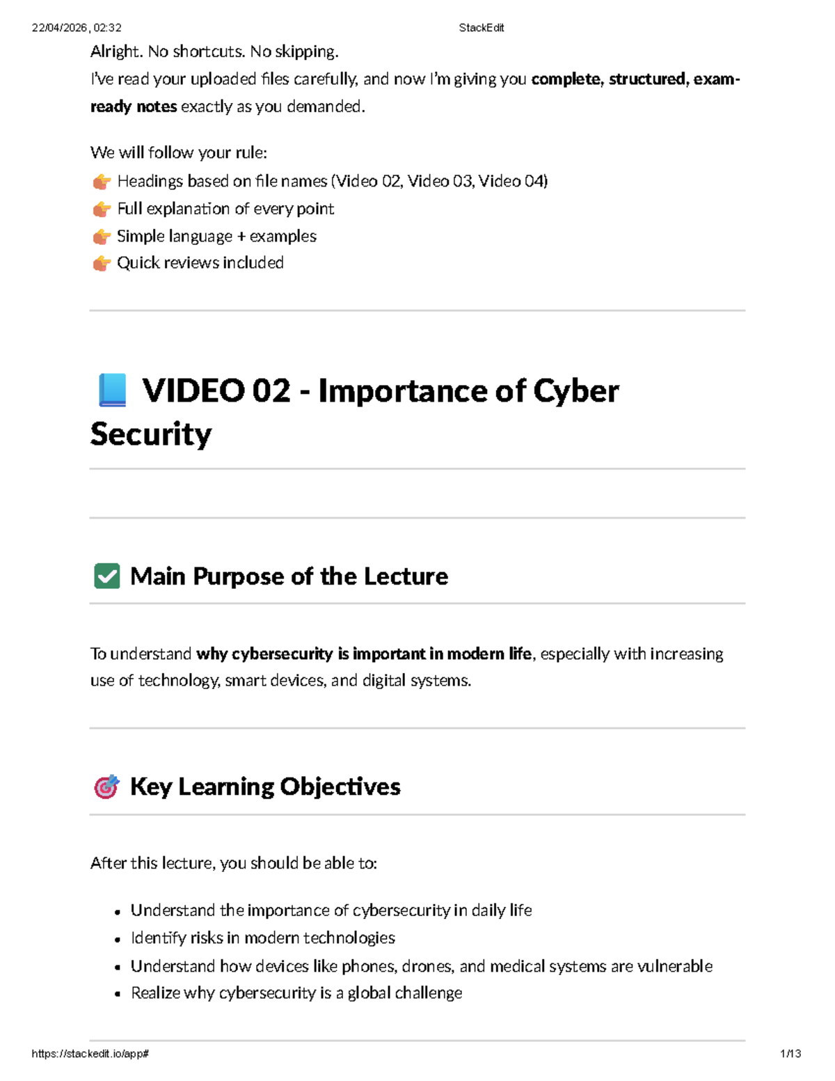 CS627 Final Exam Notes: Cyber Security Importance & Concepts - Studocu