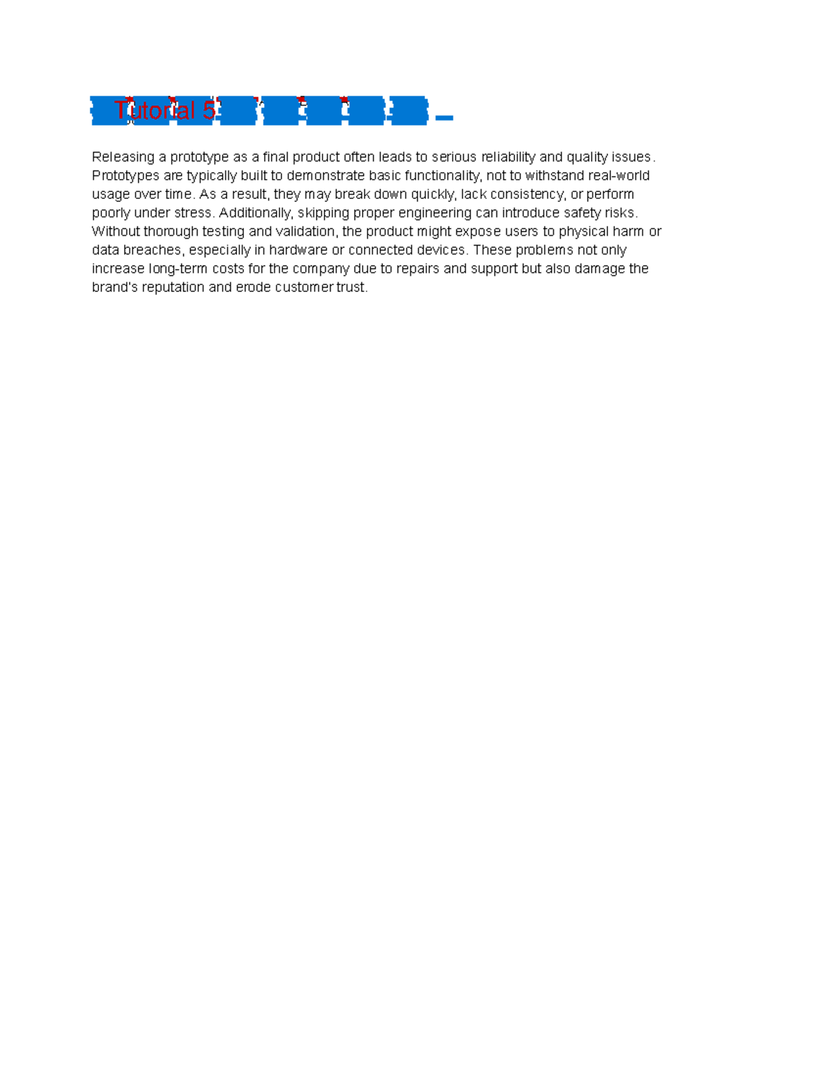 TUTORIAL 5: Reliability Issues in Prototype Release (2023607792) - Studocu
