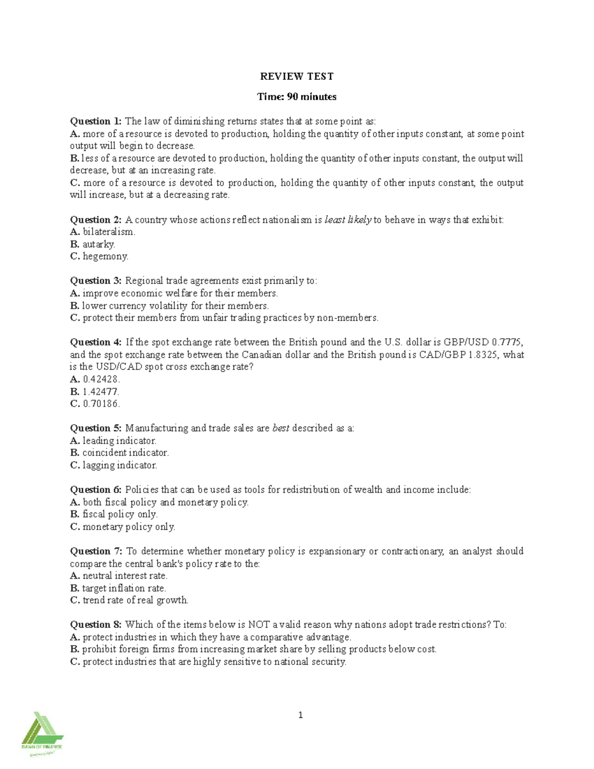Review Eco 1: Comprehensive Test Questions and Answers - Studocu