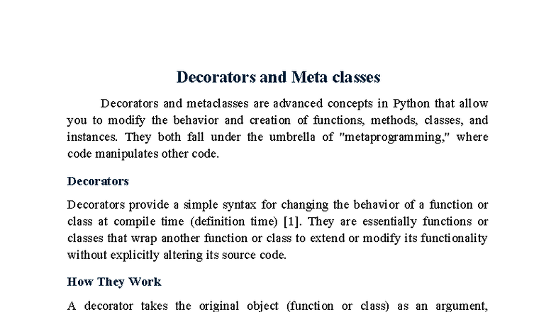 Advanced Python Concepts: Decorators & Metaclasses - Studocu