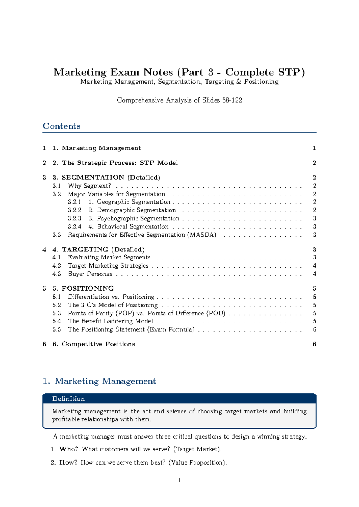 Marketing Management Exam Notes (Part 3: STP Analysis) - Studocu
