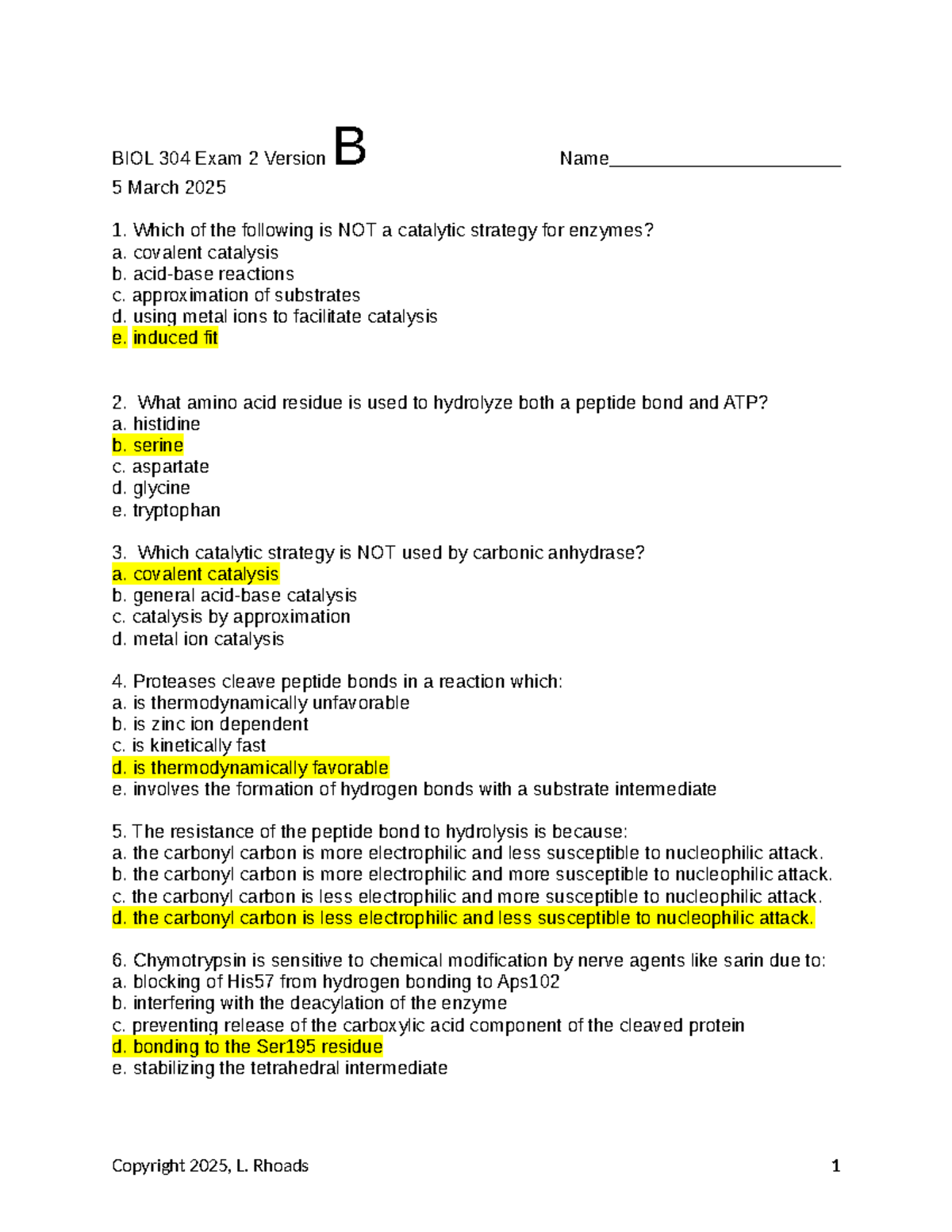 BIOL 304 Exam 2 Version B: Key Concepts and Answers - Studocu