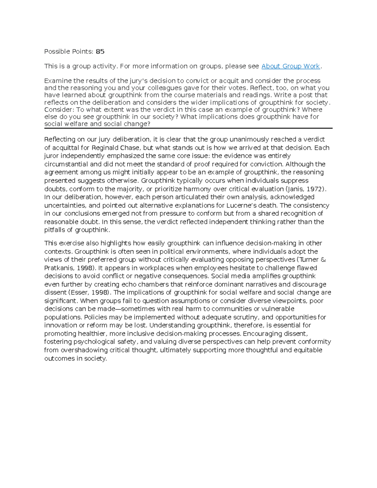 PSY530 7-2 Groupthink Project: Jury Deliberation Reflection - Studocu