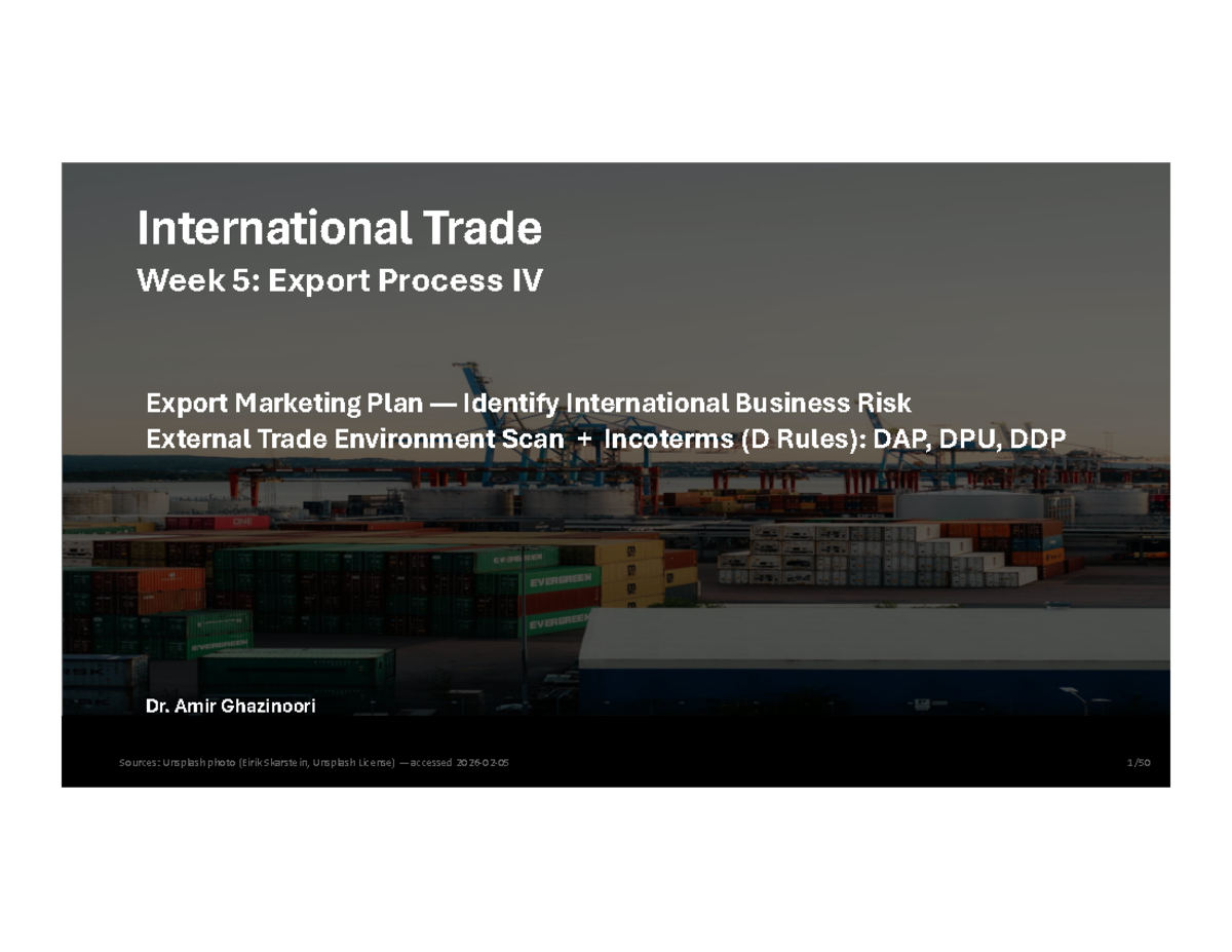 International Trade Week 5: Export Process IV - Studocu