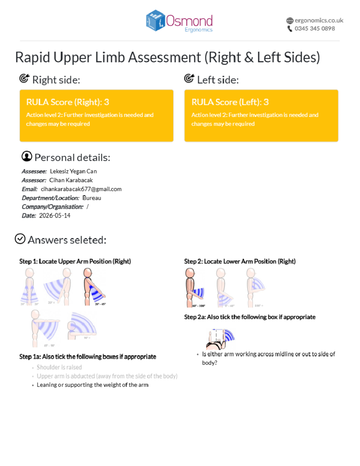 RULA Assessment Scoresheet for Left & Right Arms (0345) - Studocu