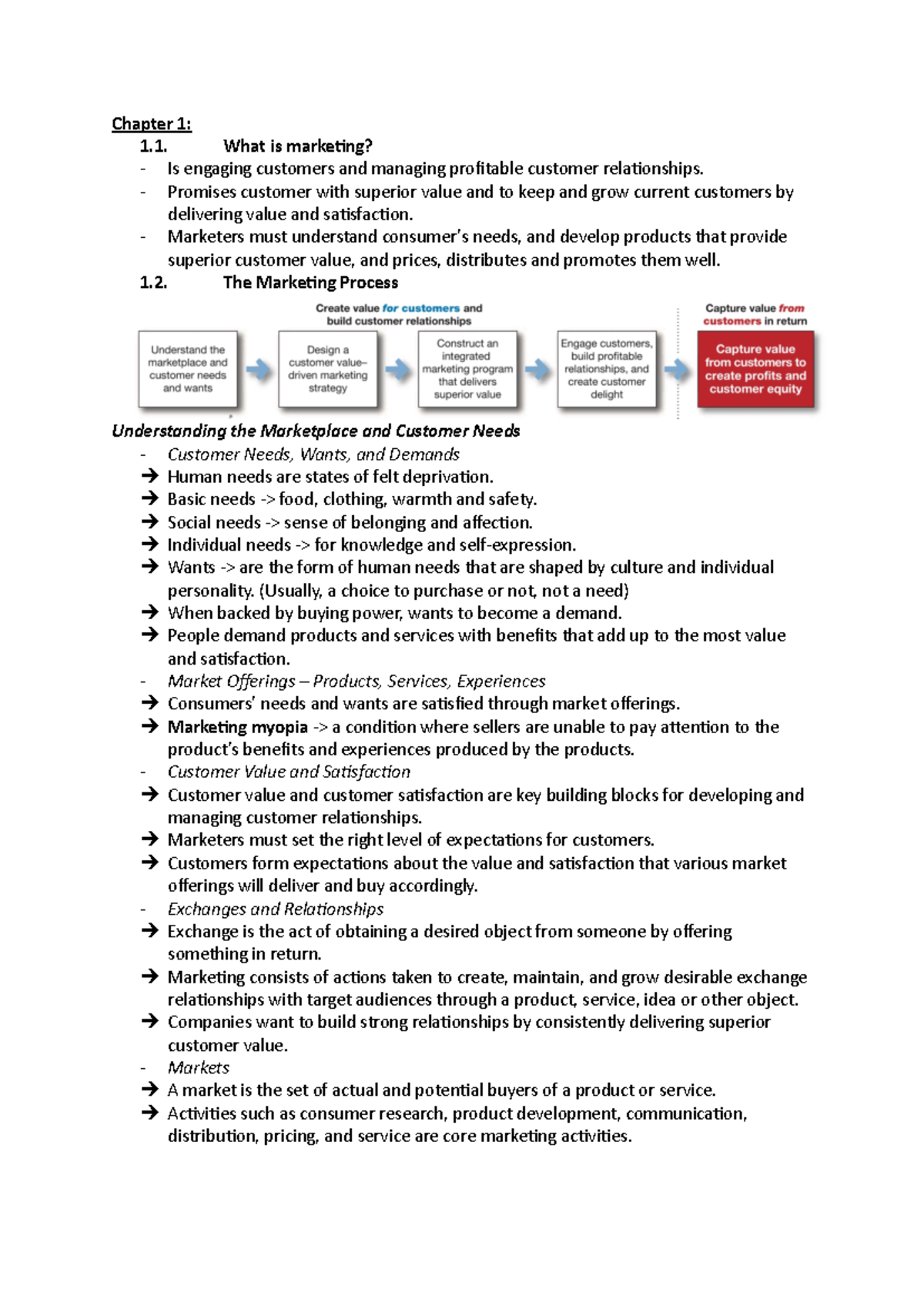 Marketing Notes - Chapter 1: 1. What is marke1ng? - Is engaging ...