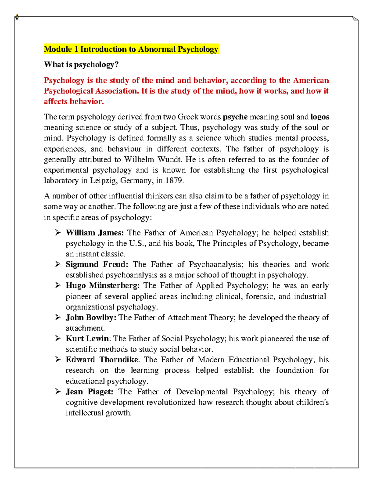 Module 1: Intro to Abnormal Psychology - Key Concepts & Theories - Studocu