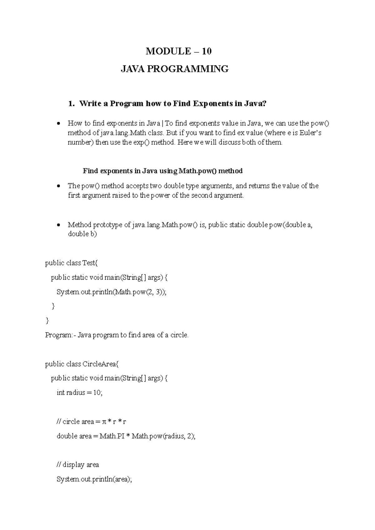 MODULE 10 JAVA PROGRAMMING: Finding Exponents in Java - Studocu