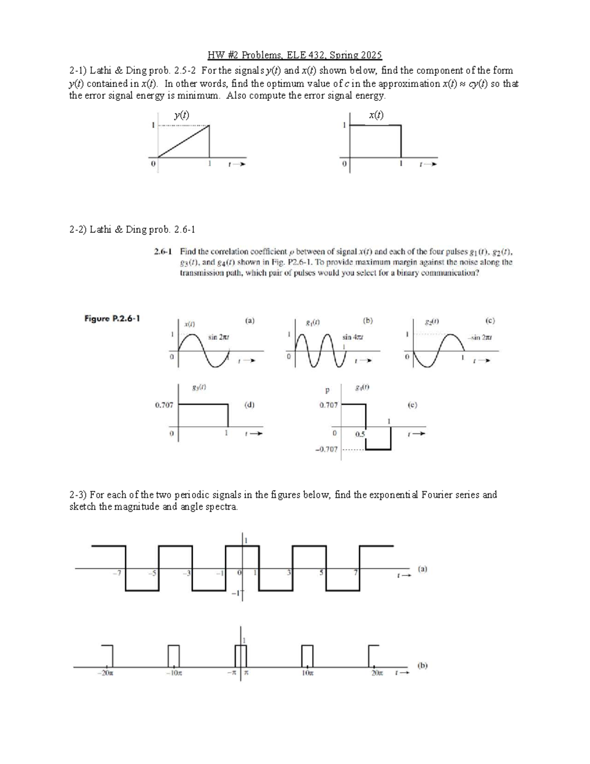 HW2 ELE432 Spring 2025: Signal Approximation & Fourier Series - Studocu