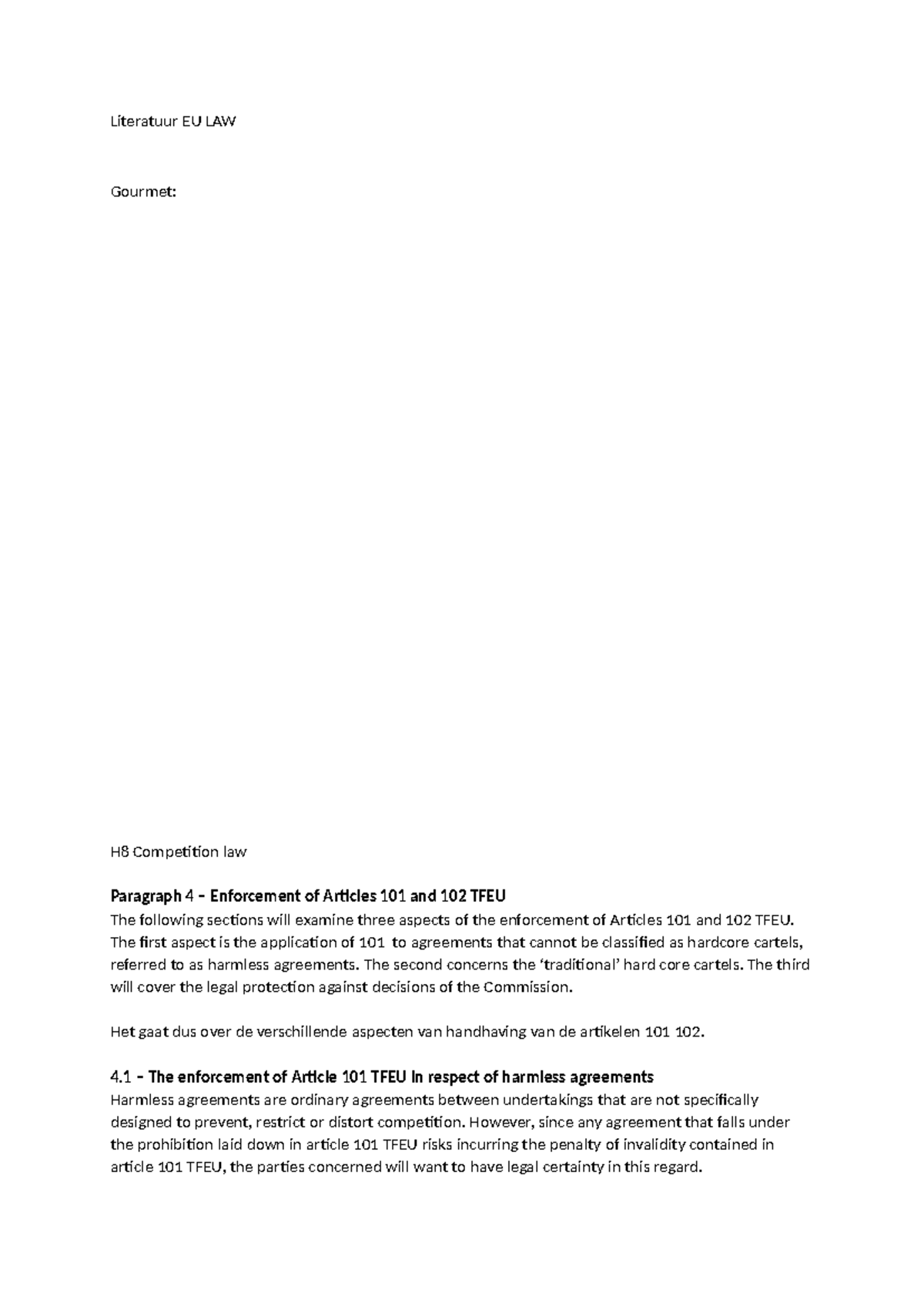 H8 EU Competition Law: Enforcement of Articles 101 & 102 TFEU - Studeersnel