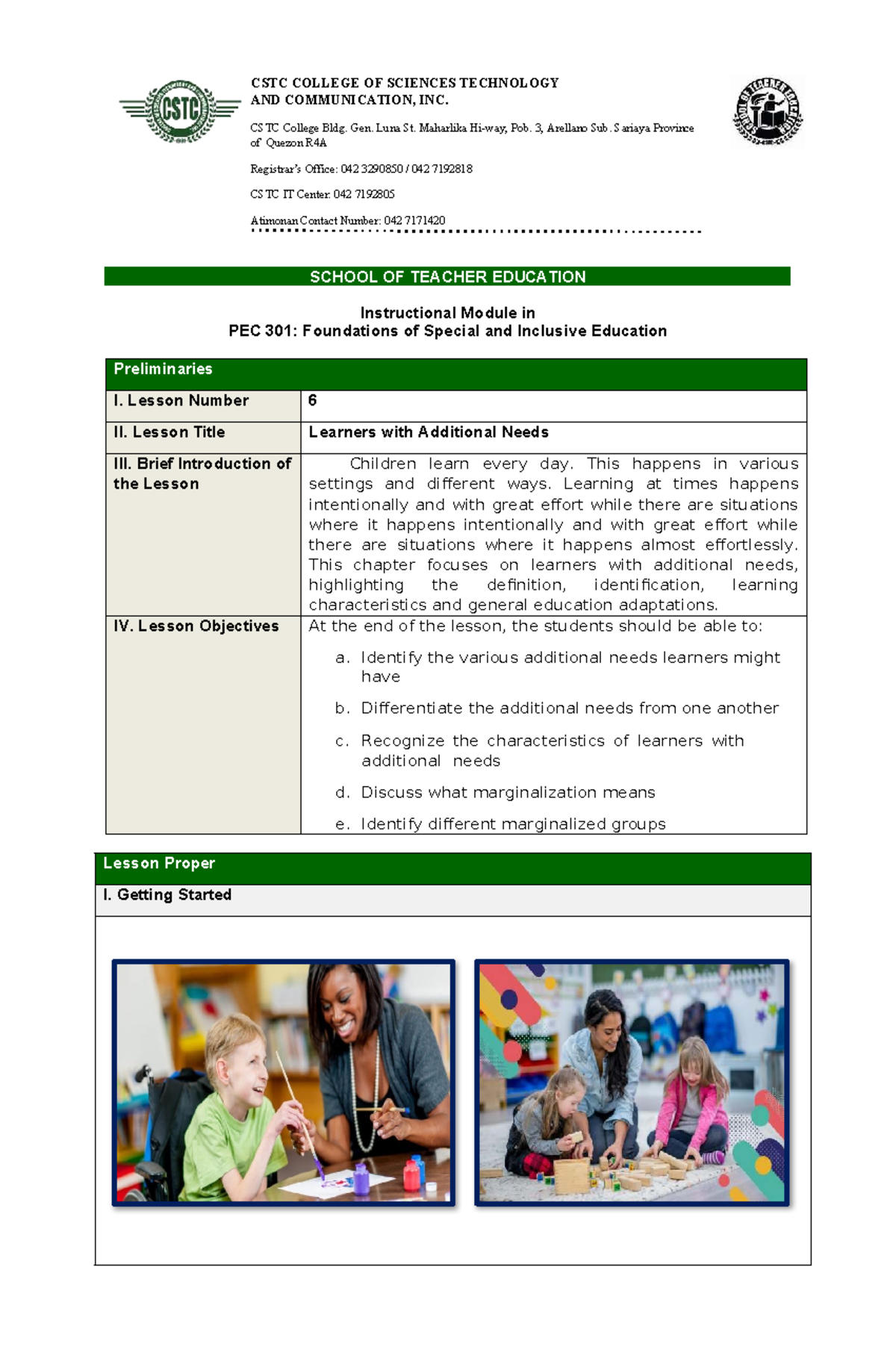 PEC 301: Foundations of Special and Inclusive Education - Lecture Notes ...