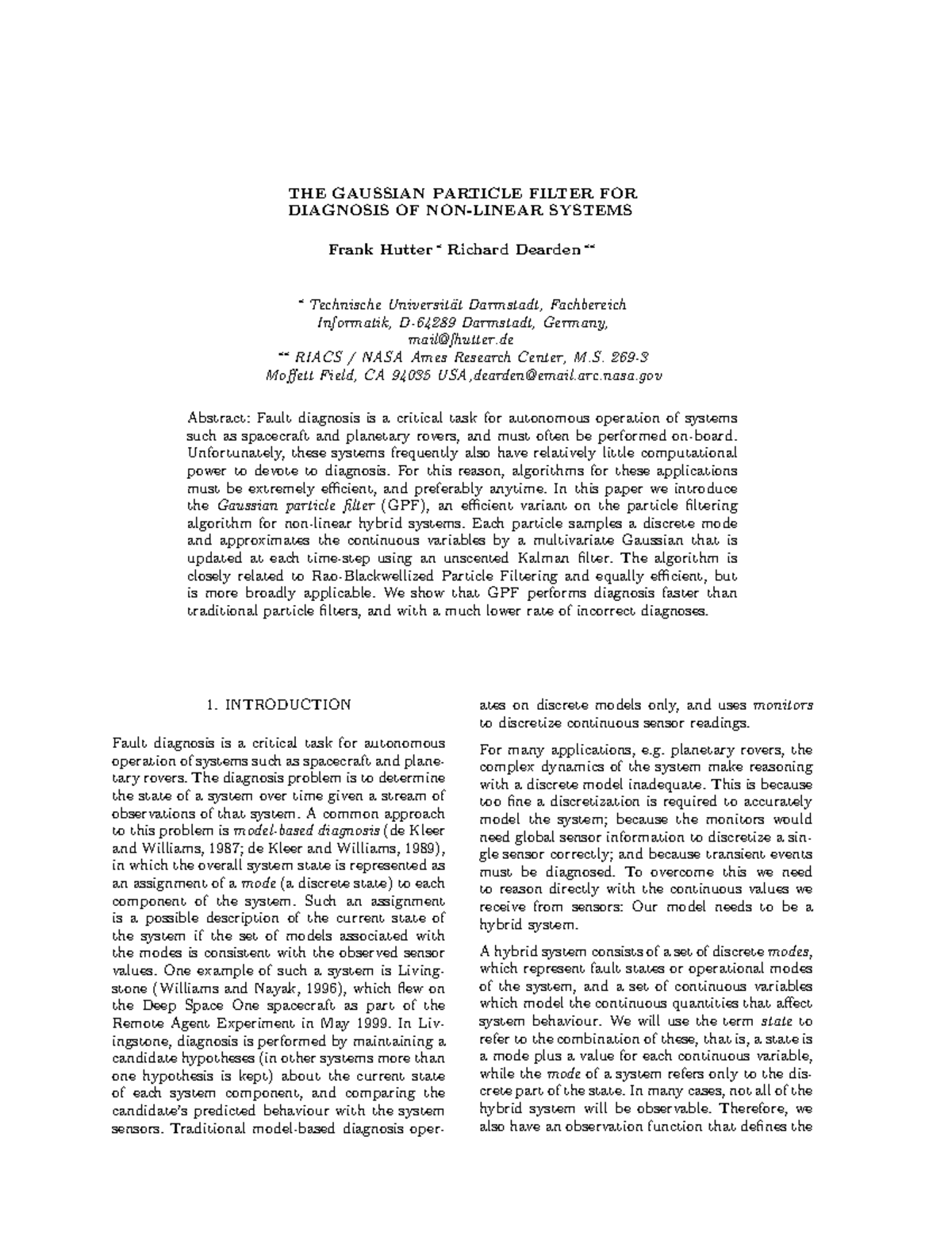 Gaussian Particle Filter for Non-Linear System Diagnosis - Studocu