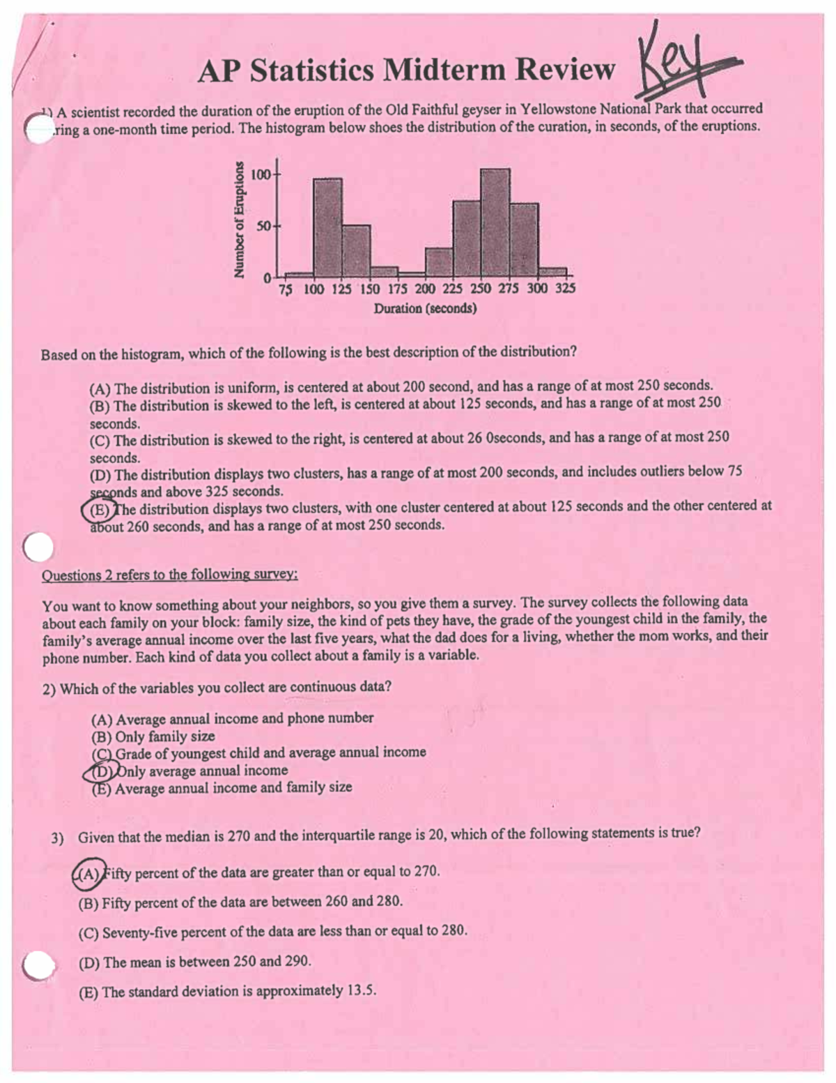 AP Statistics Midterm Review Key MC with Work - Studocu