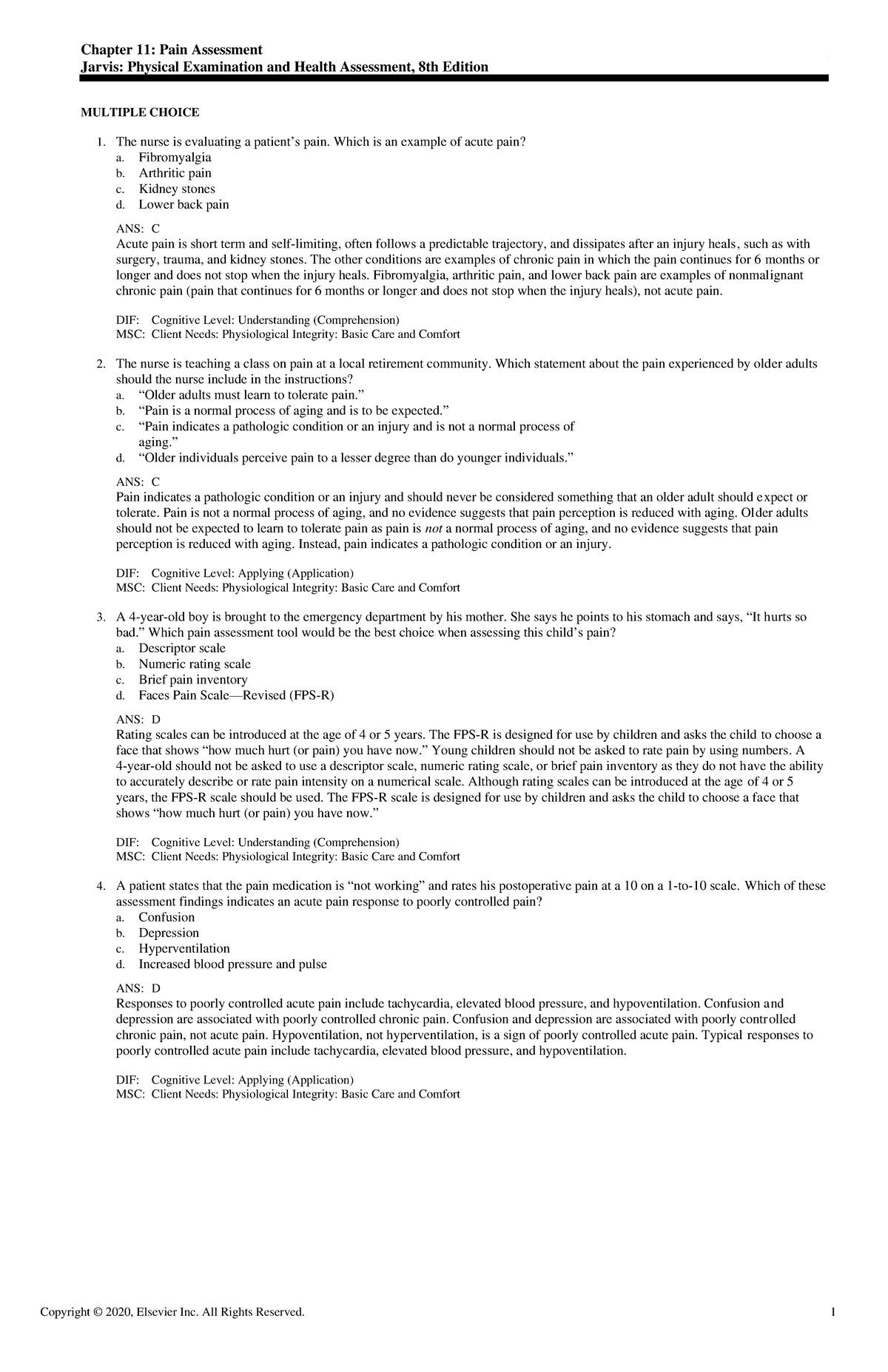Exam View - Chapter 11 Pain Assessment Study Guide - Studocu