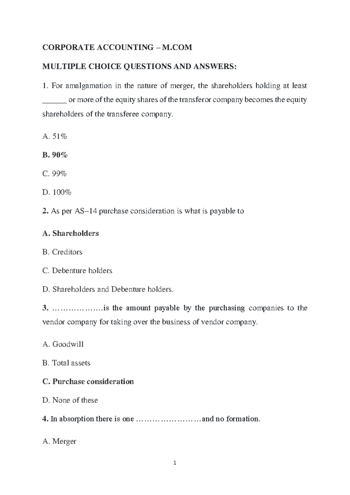 Corporate Accounting - MCQ Review for Midterm Exam - Studocu
