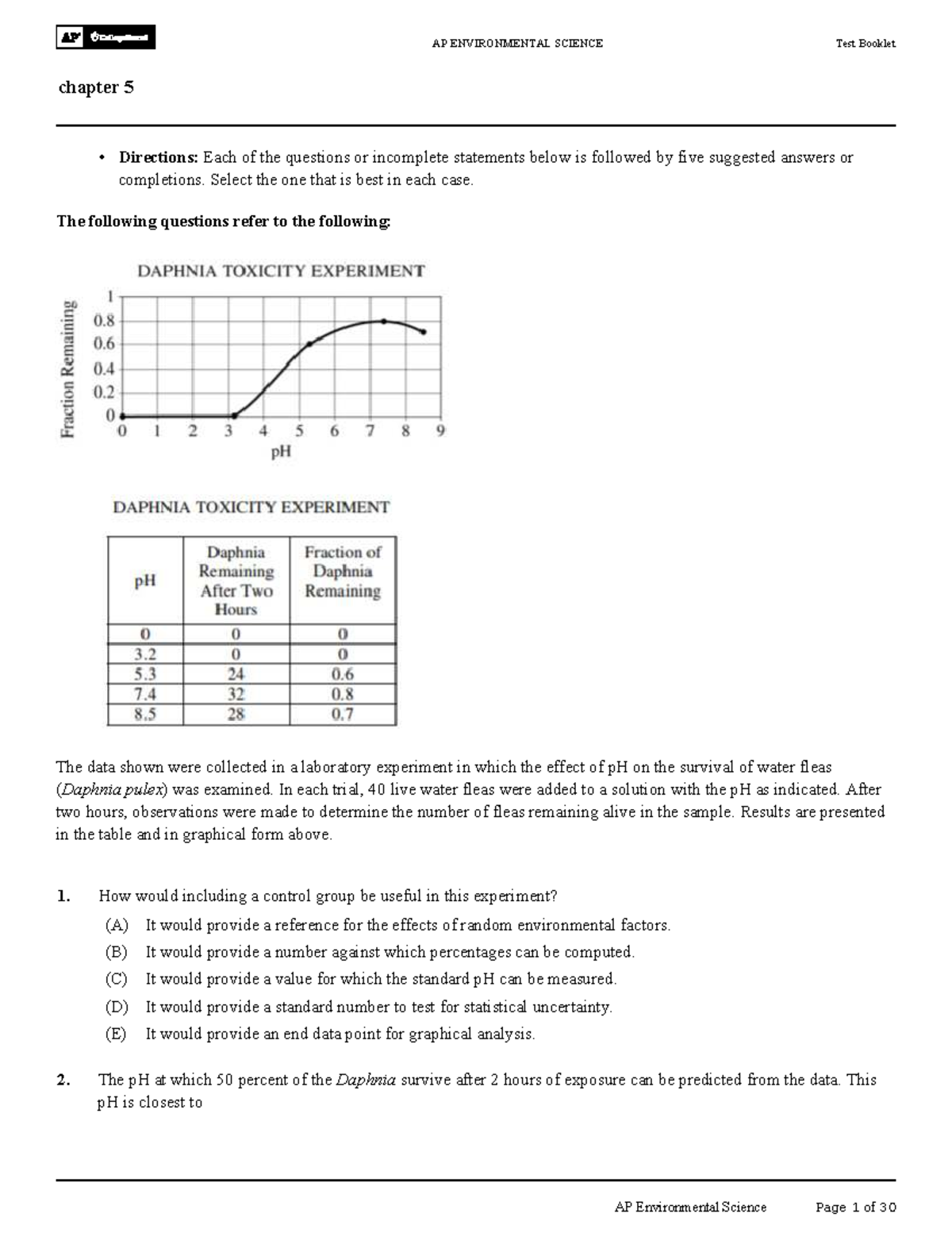 AP ENVIRONMENTAL SCIENCE Test Booklet: Chapter 5 Review Questions - Studocu