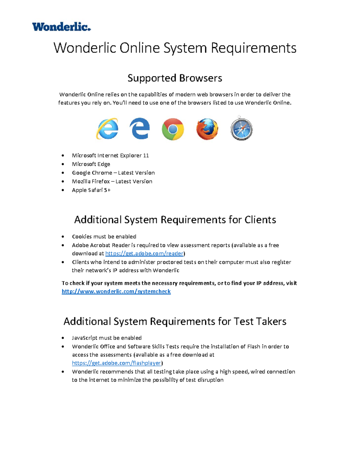 Wonderlic Online System Requirements for Users and Test Takers - Studocu