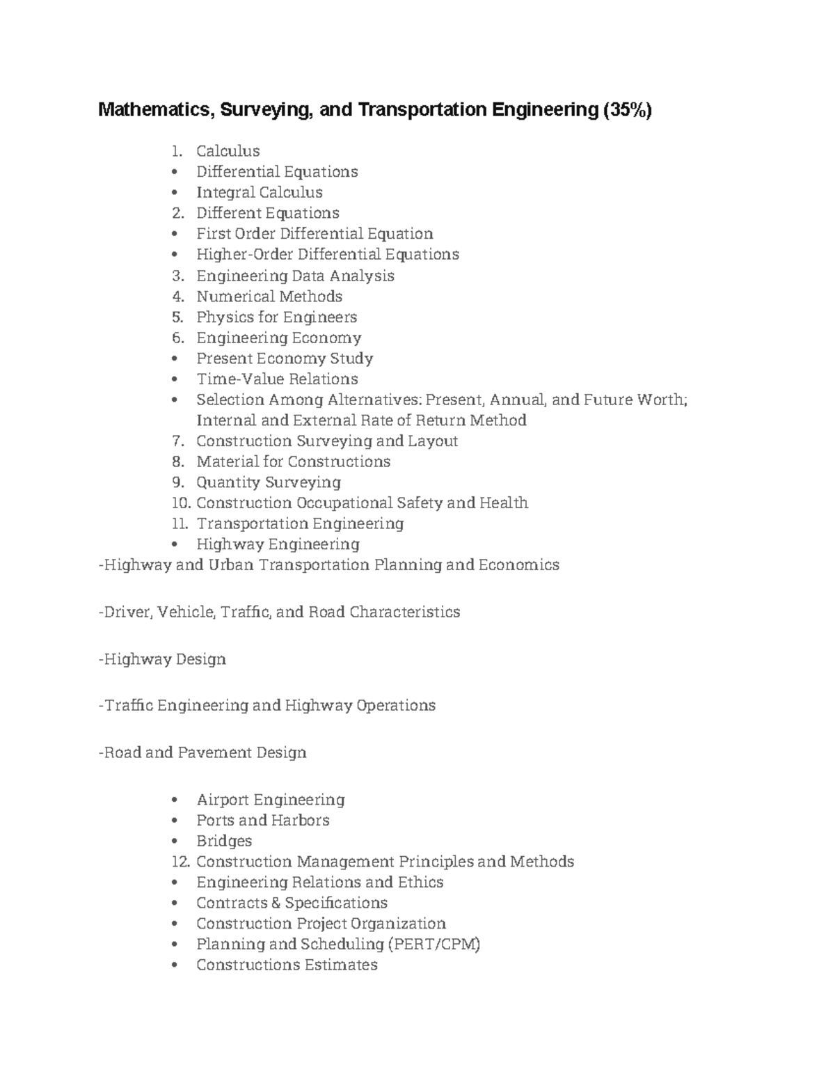Pointers - Mathematics, Surveying, and Transportation Engineering (35% ...