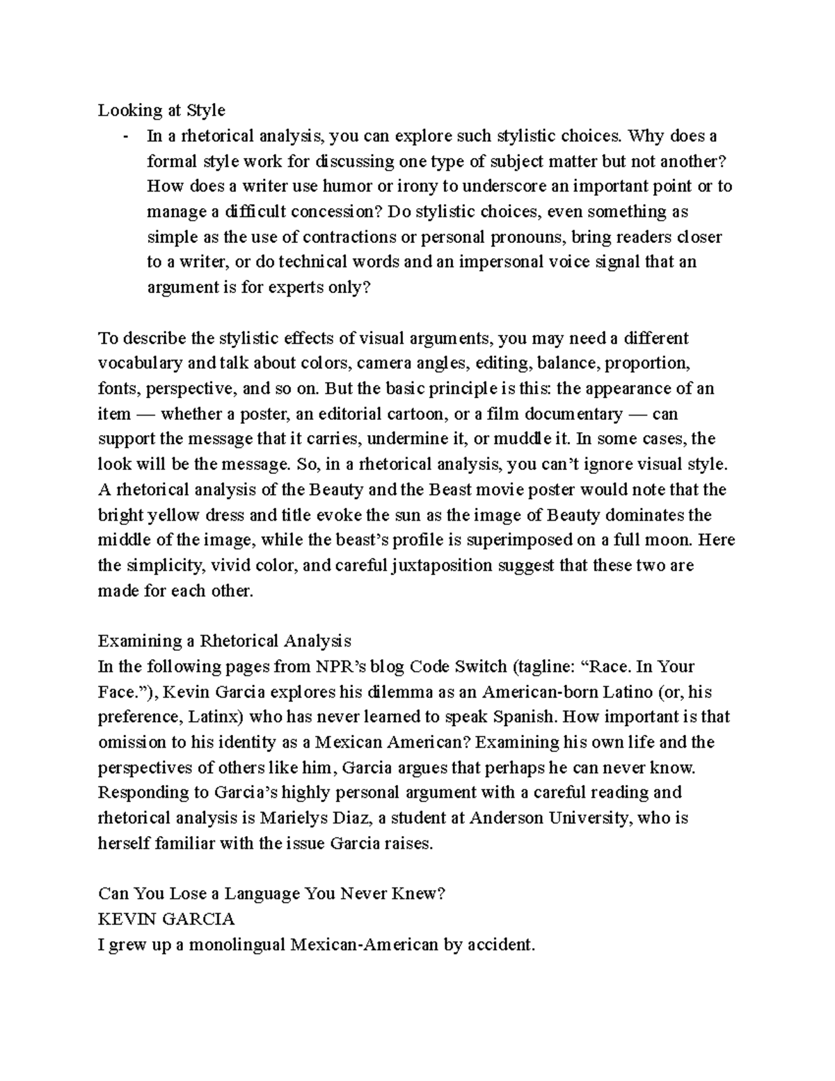 Rhetoric and Composition Notes 24: Analyzing Style and Identity - Studocu