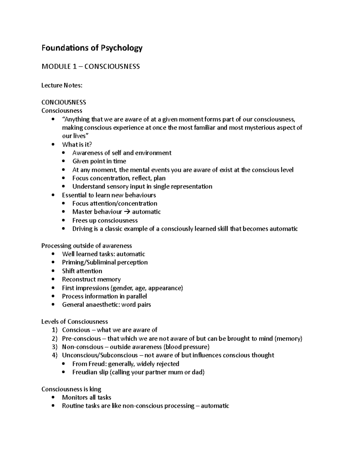 Foundations of Psyc - lecture 1 - Foundations of Psychology MODULE 1 ...
