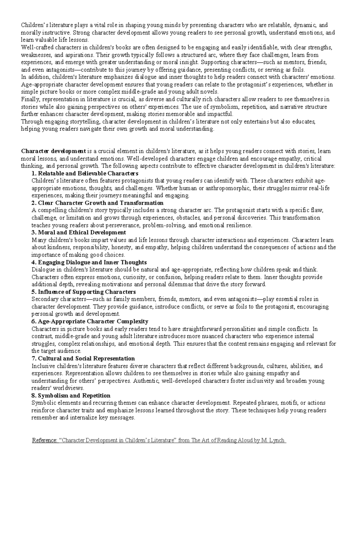 Eng2E Character Development in Children's Literature: Key Elements ...