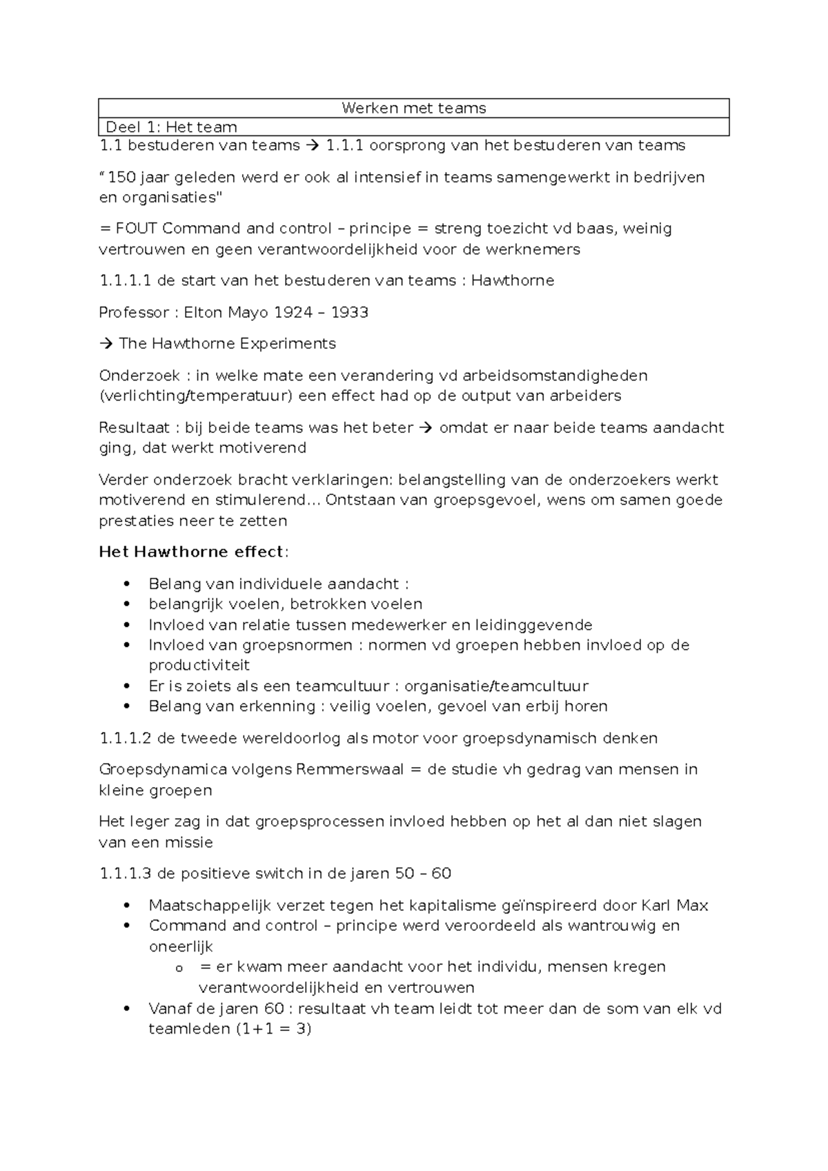 Samenvatting Werken met Teams: Geschiedenis, Dynamiek en Leiderschap ...