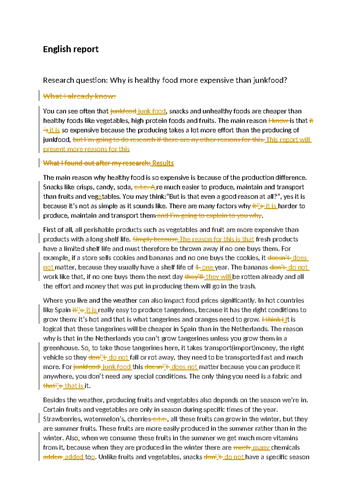 ENG 101: Why Healthy Food Costs More Than Junk Food - A Report ...