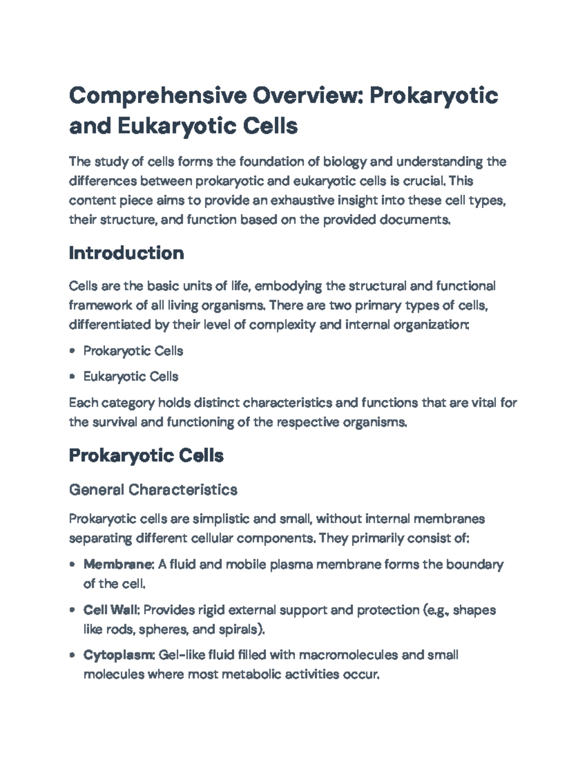 Comprehensive Overview of Prokaryotic and Eukaryotic Cells (BIO101 ...