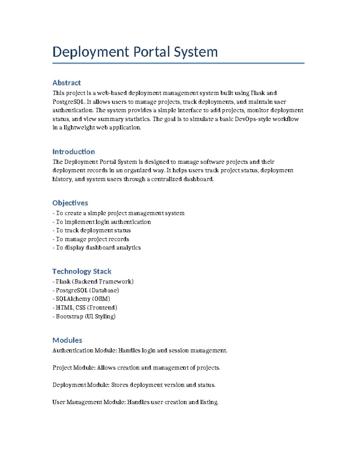 Deployment Portal System Report: Managing Projects & Deployments - Studocu