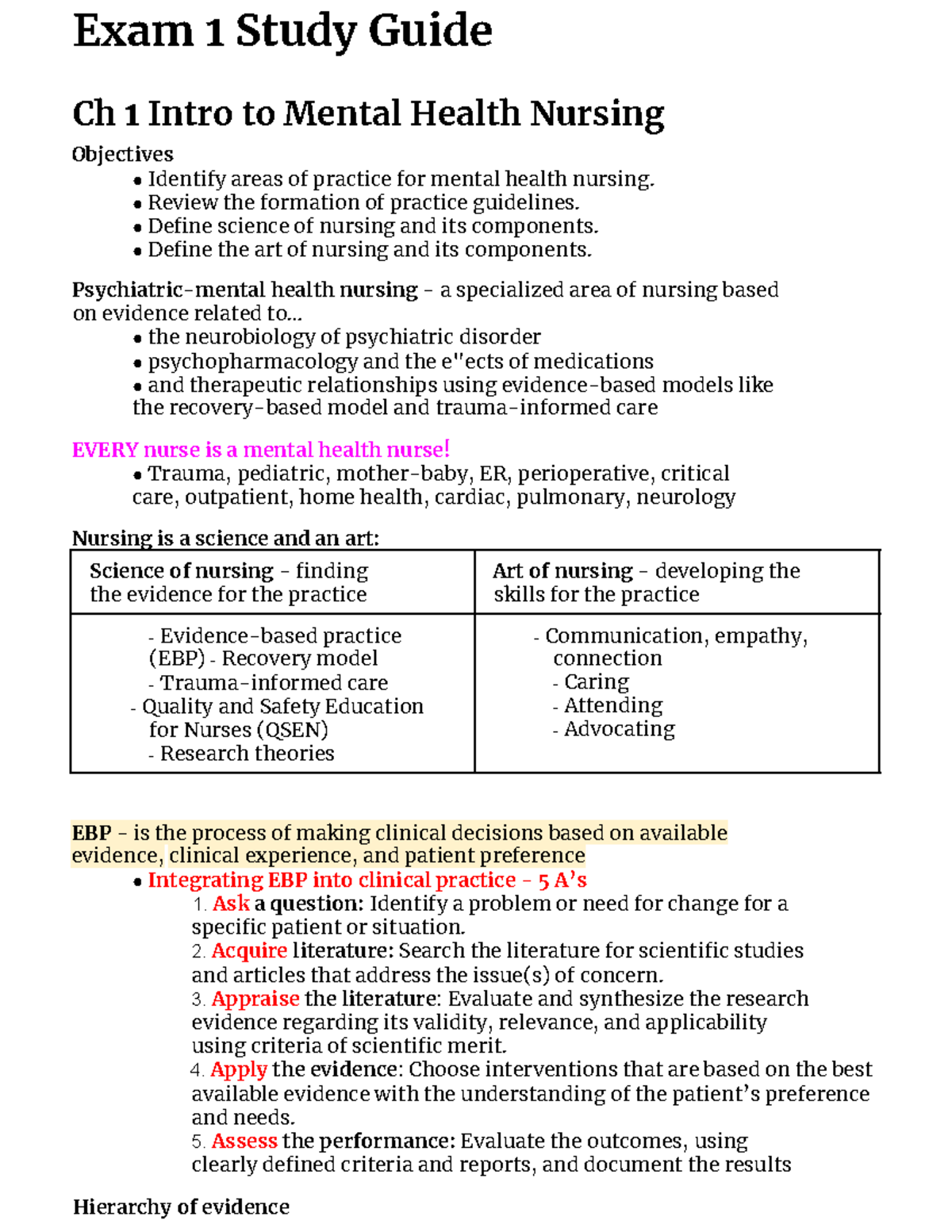 Mental Health Study Guide - Exam 1 Study Guide Ch 1 Intro to Mental ...