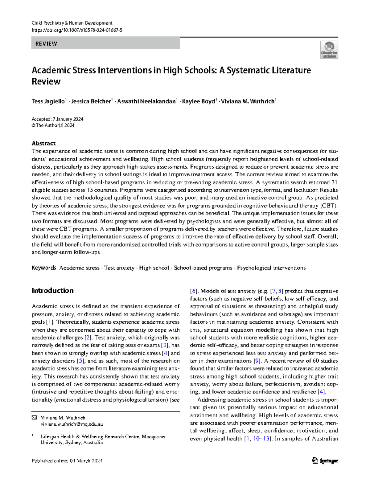 S10578 024 01667 5 - Interventions for Academic Stress in High School ...