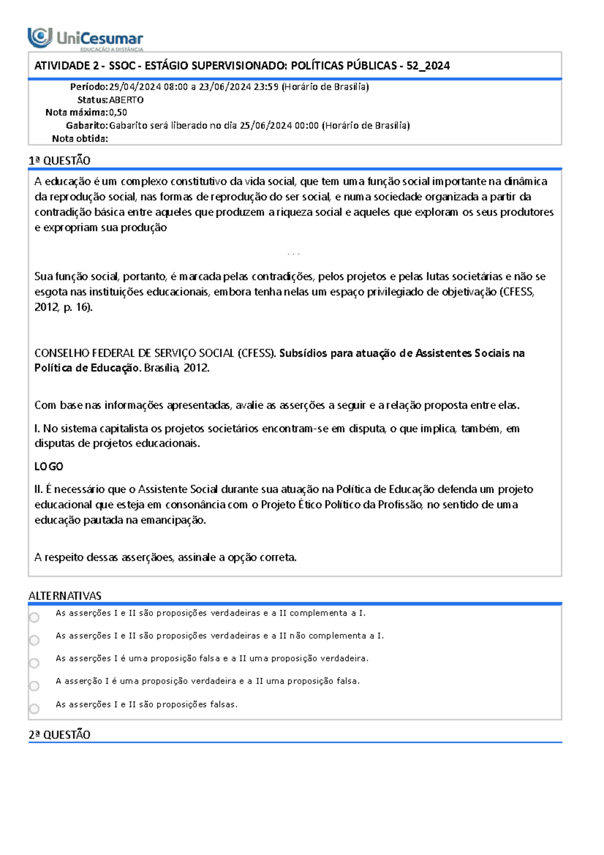 Atividade 2 - SSOC - Estágio Supervisionado Políticas Públicas - 52 ...