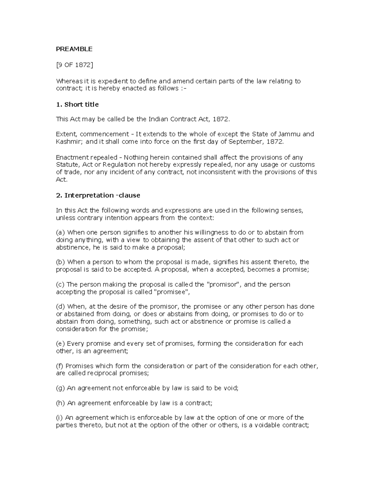 Indian Contract Act, 1872: A Comprehensive Overview and Analysis - Studocu