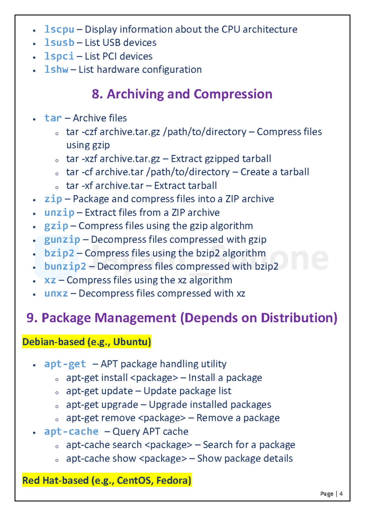 Linux Commands 7 - Page | 4 lscpu – Display information about the CPU ...