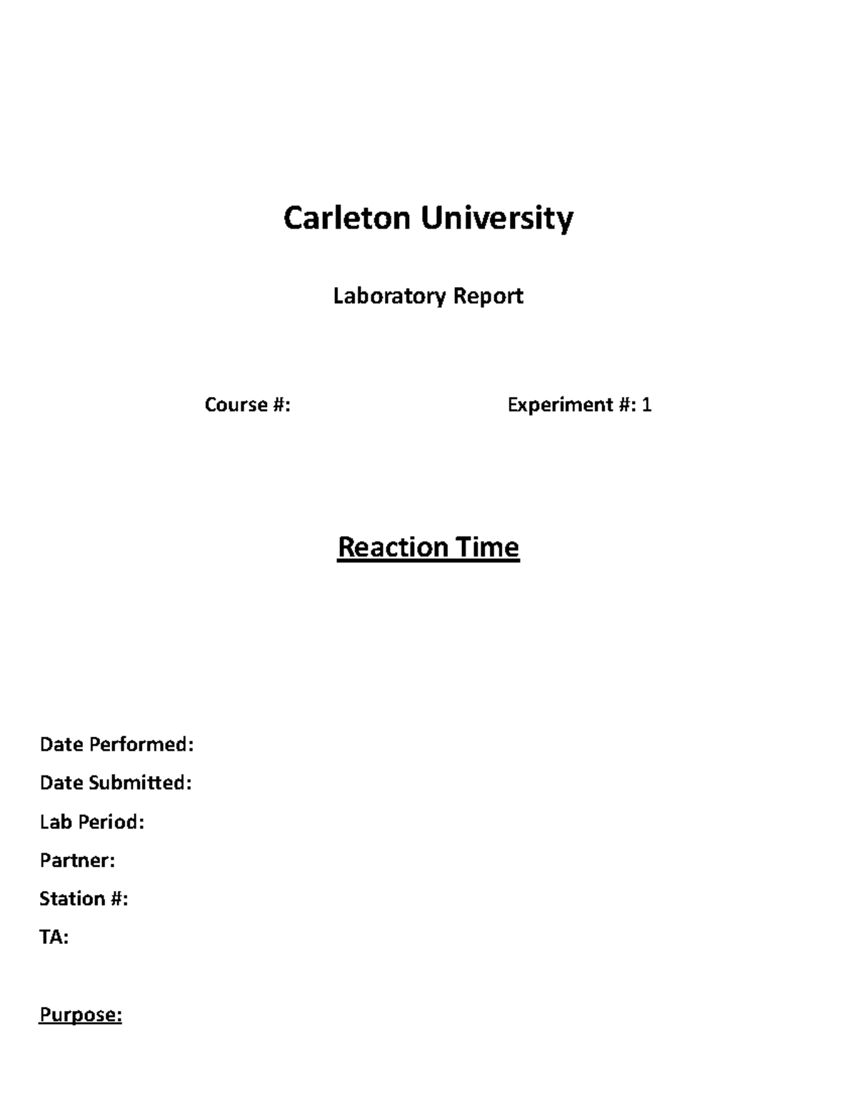 Carleton University PHYS 1010 Lab Report: Reaction Time Analysis - Studocu