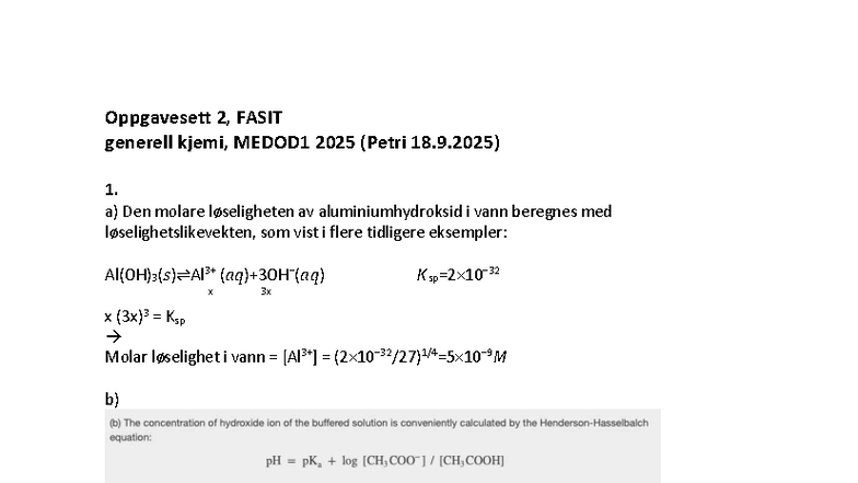 Oppgavesett 2, FASIT Generell Kjemi, MEDOD1 2025 - Studocu