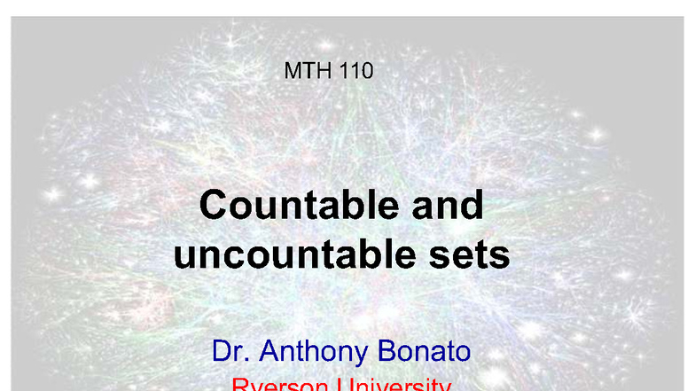 MTH 110 Lecture Notes: Countable and Uncountable Sets - Studocu