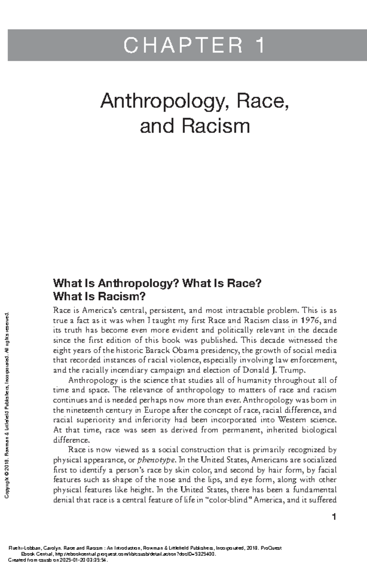 RAC 101: Understanding Race and Racism Through Anthropology - 1 C H A P ...