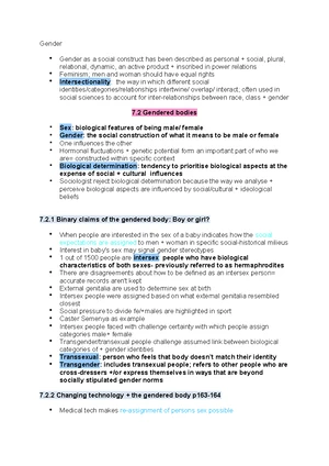 Sociology 114 Summary of Gender Concepts and Theories - Studocu