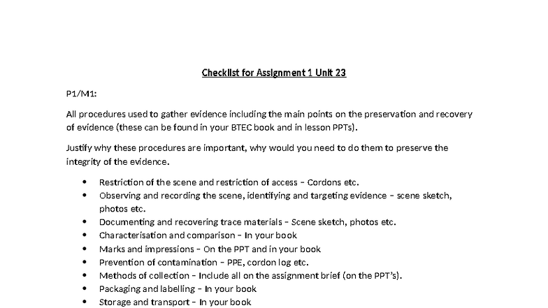 Unit 23 A1 Checklist: Evidence Gathering & Preservation Procedures ...