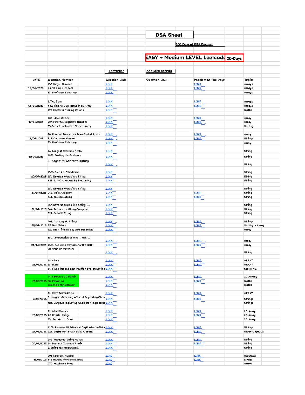 100 Days Of DSA - its good notes - DSA Sheet 100 Days of DSA Program ...