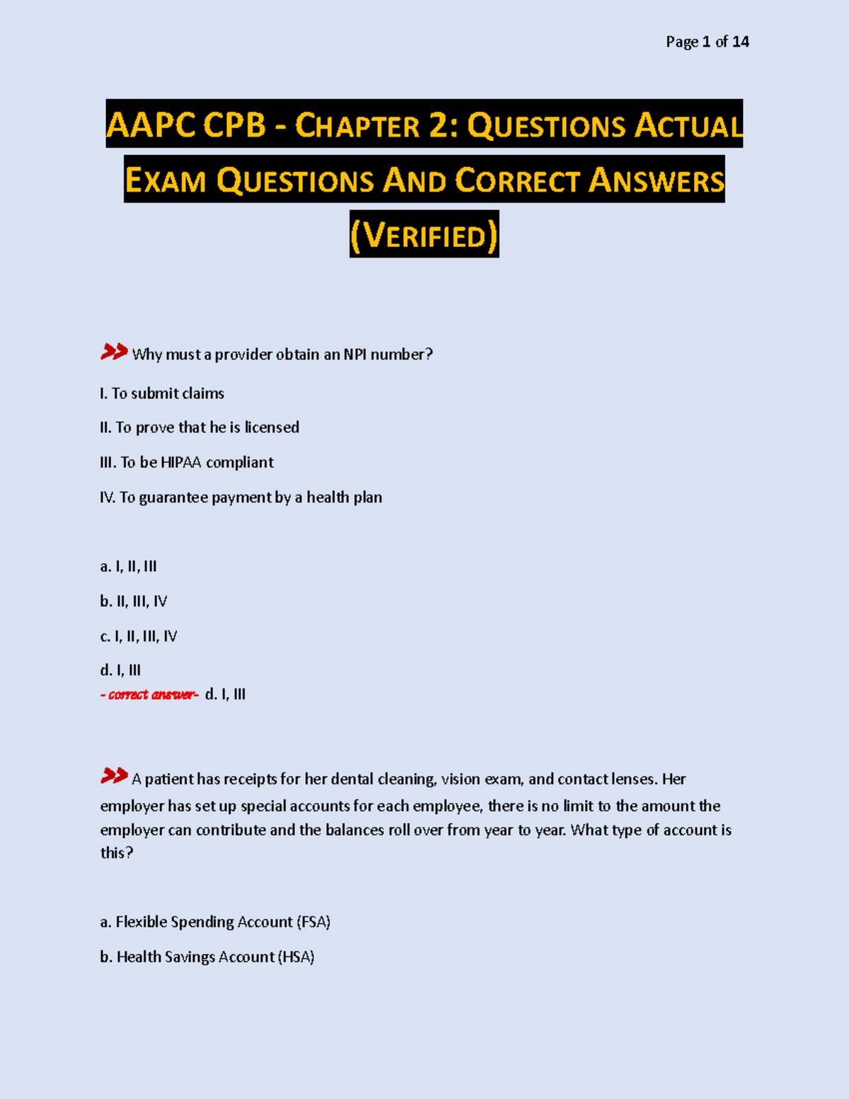 AAPC CPB CHAPTER 2: VERIFIED EXAM QUESTIONS & ANSWERS - Studocu